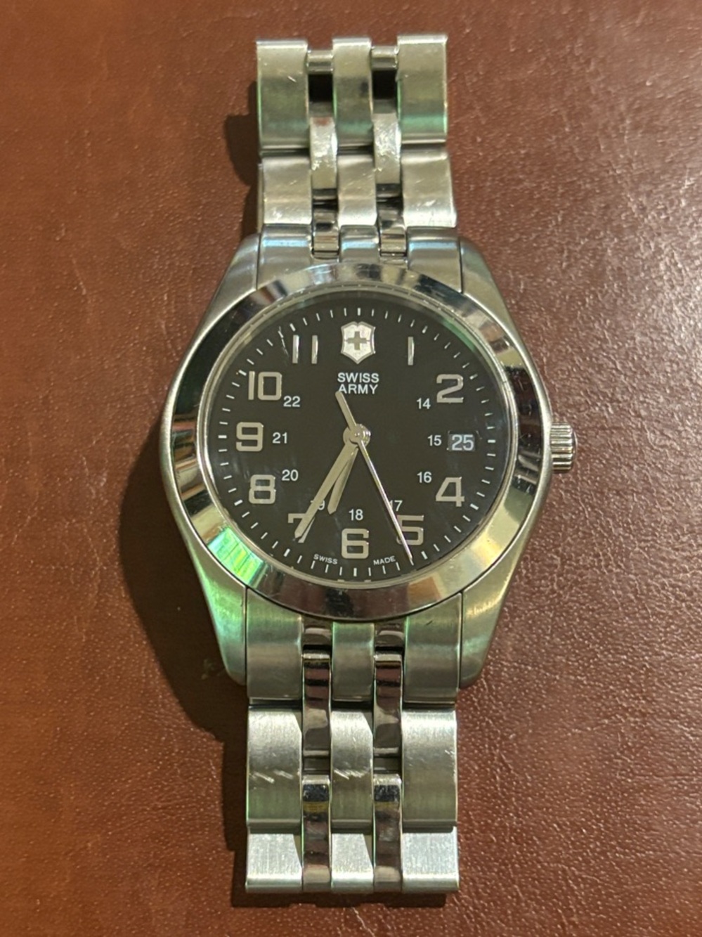 Victorinox Silver Stainless Steel Watch with Black Dial